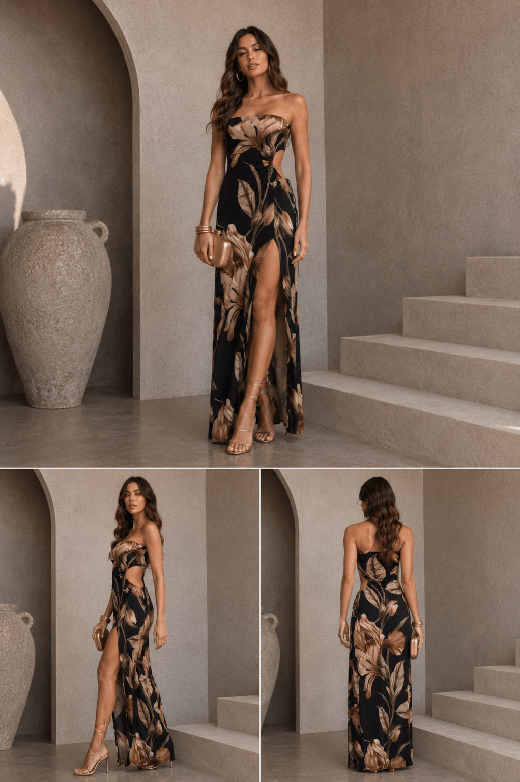 Floral Side Cutout Maxi Dress - STYLED BY ALX COUTUREDresses