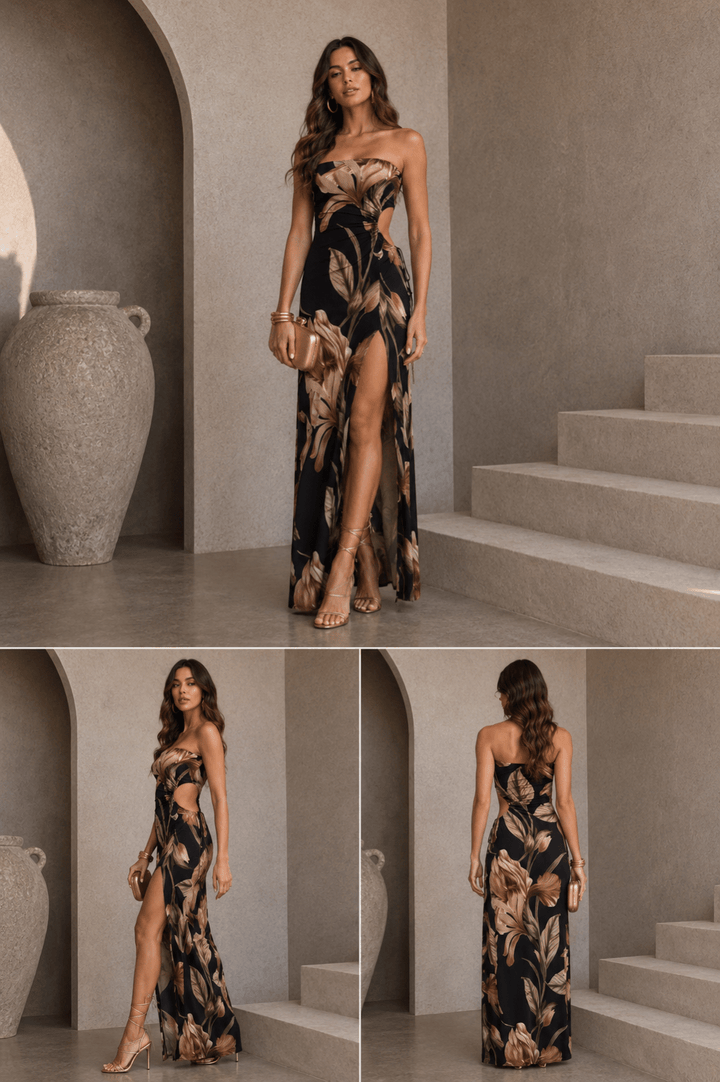 Floral Side Cutout Maxi Dress - STYLED BY ALX COUTUREDresses