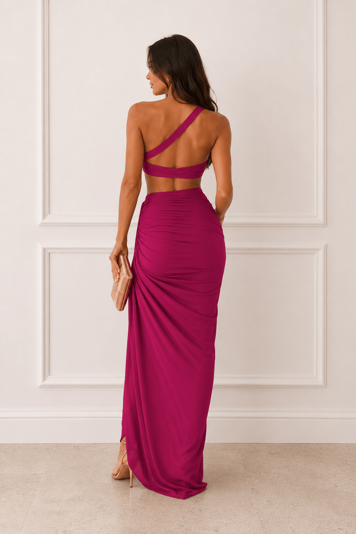 Fuchsia One Shoulder Skirt Set - STYLED BY ALX COUTUREOutfit Sets