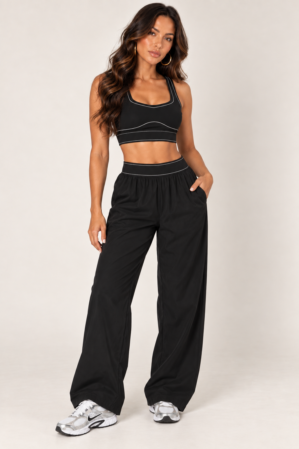 Black track pants — track full three quarter; coordinating pieces sold separately