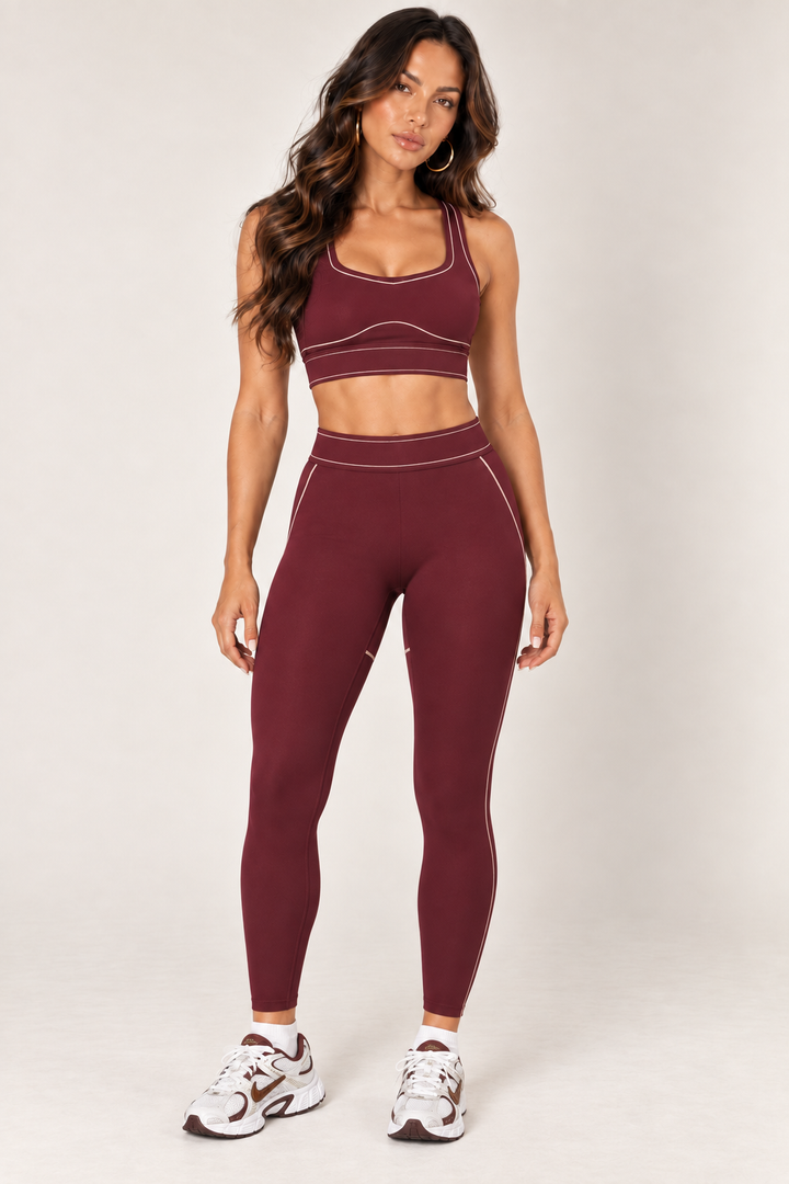 Glowy burgundy leggings — leggings full front