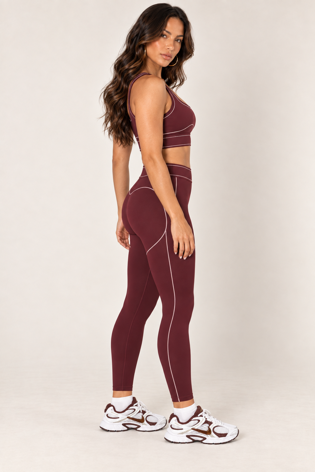 Glowy burgundy leggings — leggings full side