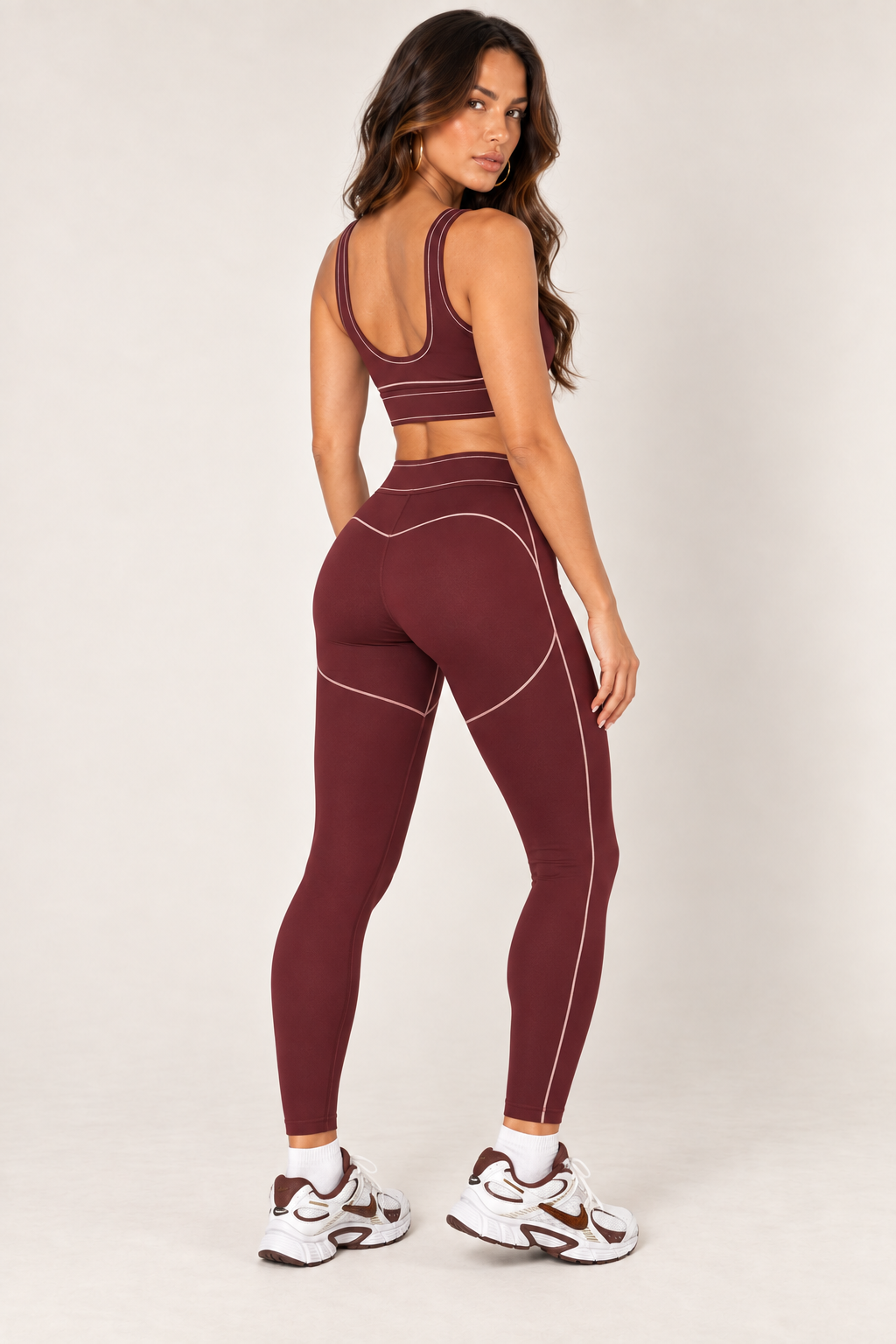 Glowy burgundy leggings — leggings full rear three quarter