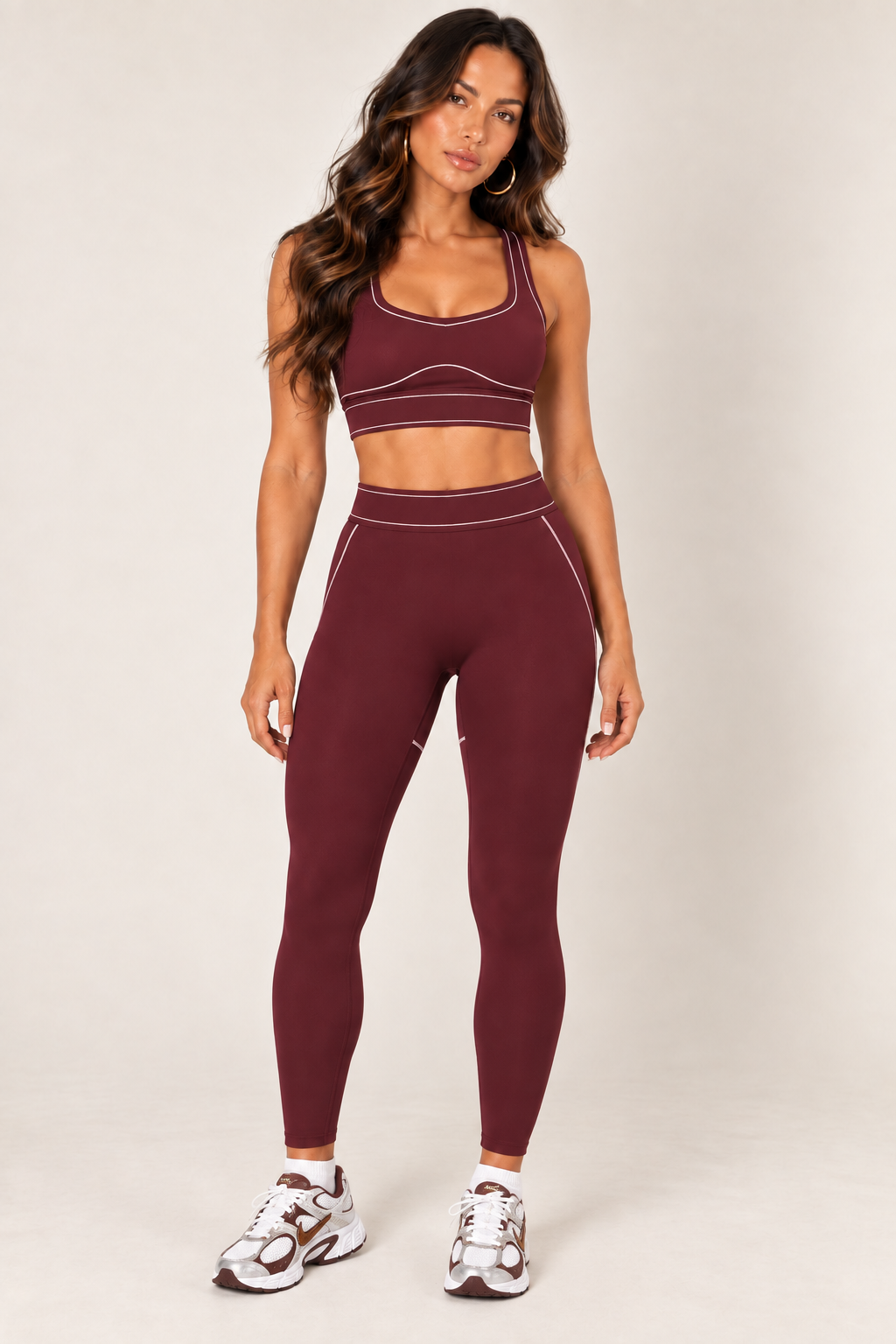 Glowy burgundy leggings — leggings front crop