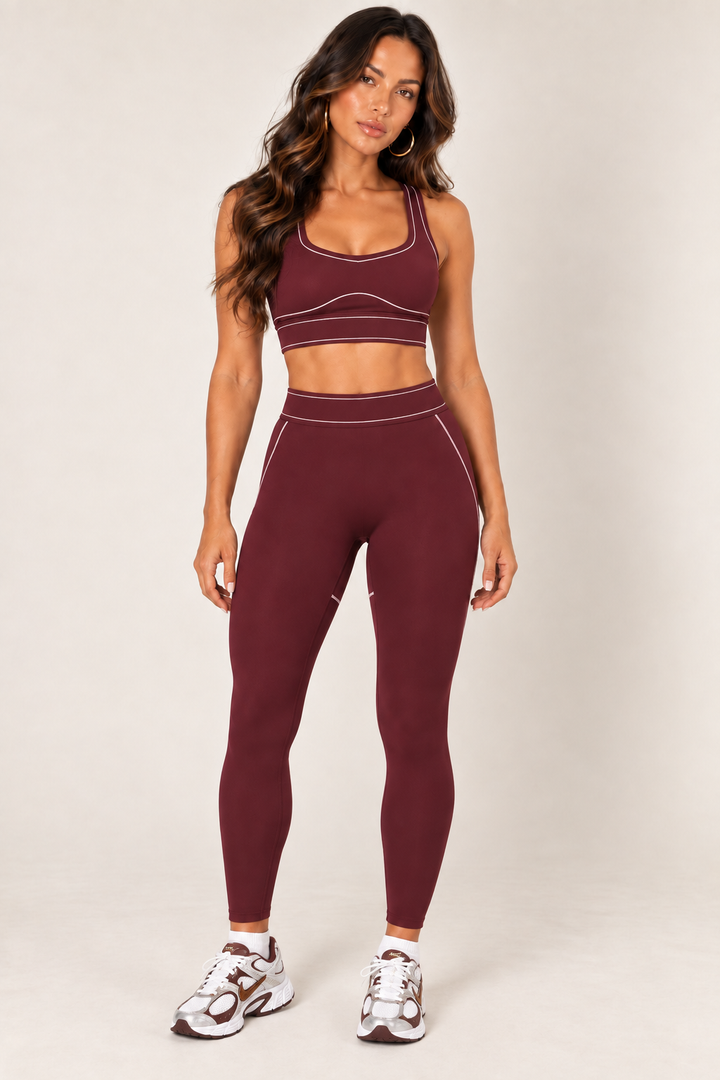 Glowy burgundy leggings — leggings front crop