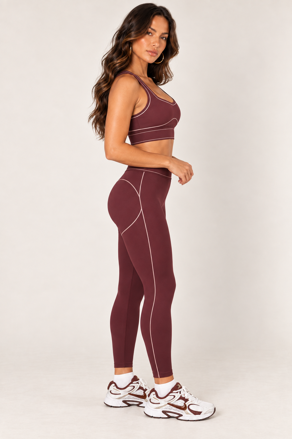 Glowy burgundy leggings — leggings side crop