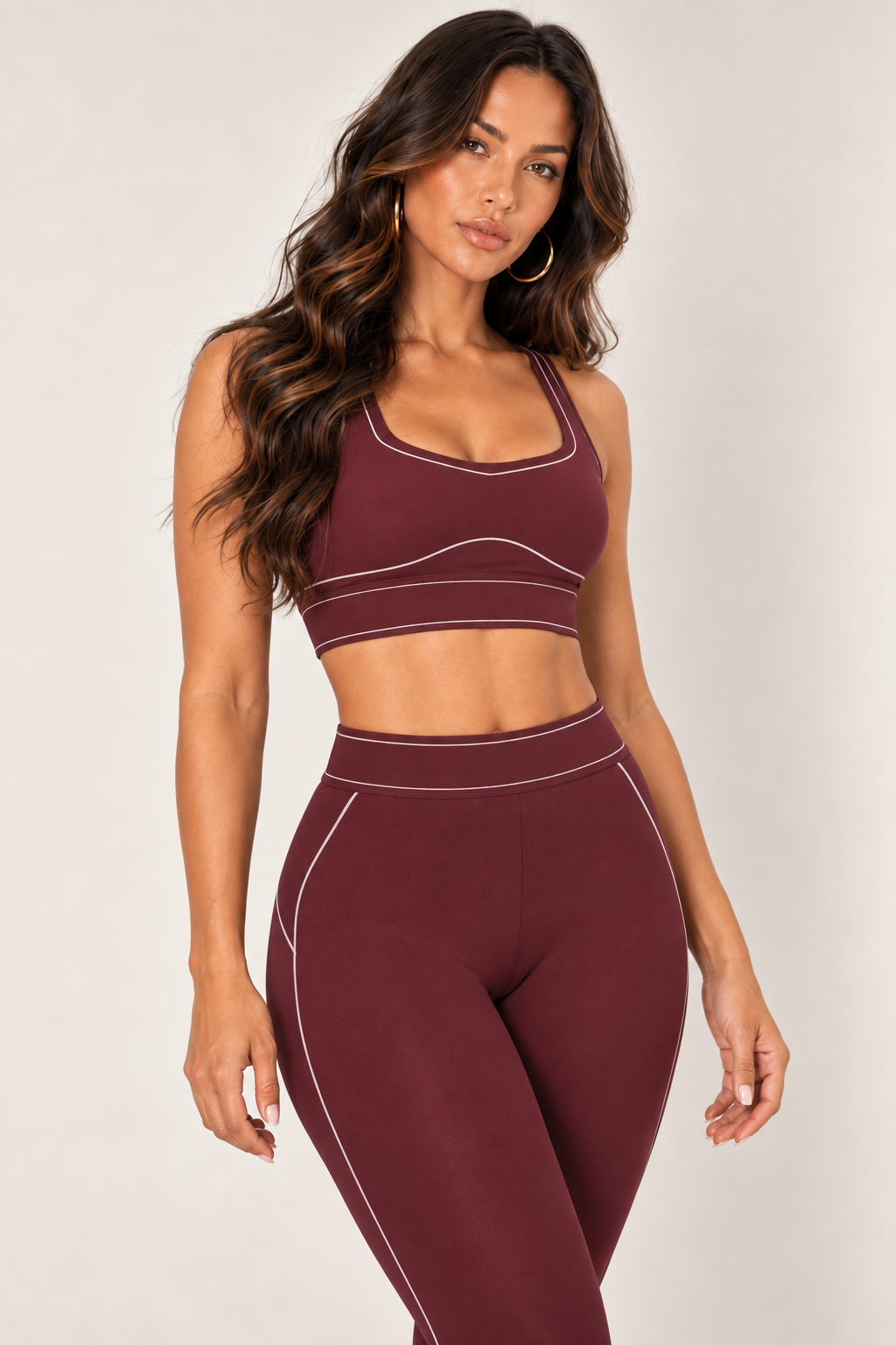 Glowy burgundy leggings — leggings waist detail