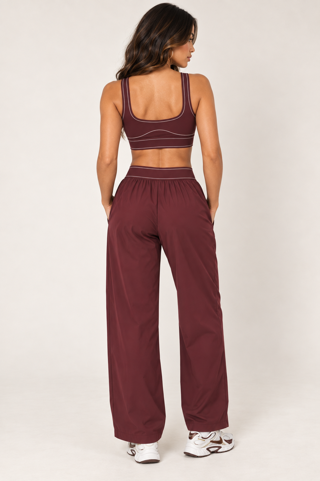 Glowy burgundy track pants — track full back