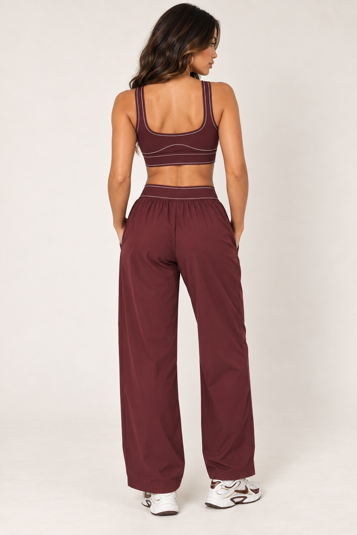 Glowy burgundy track pants — track full back