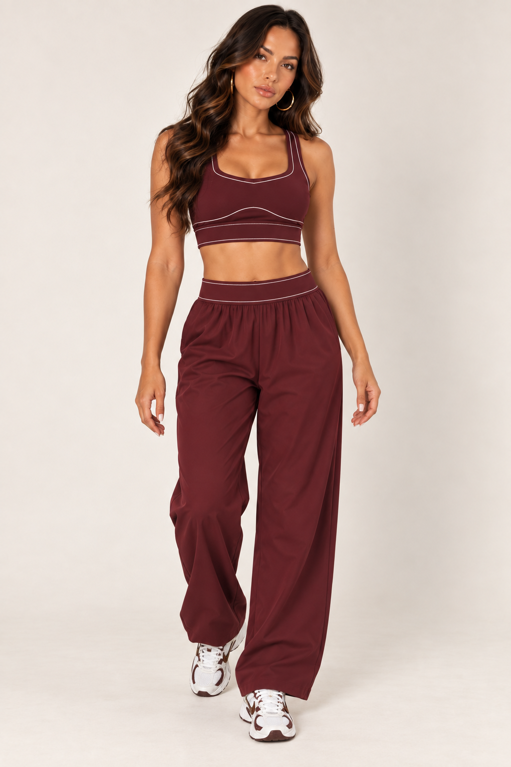 Glowy burgundy track pants — track full walking