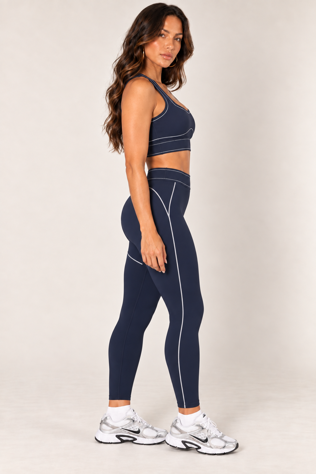 Navy leggings — leggings side detail; coordinating pieces sold separately