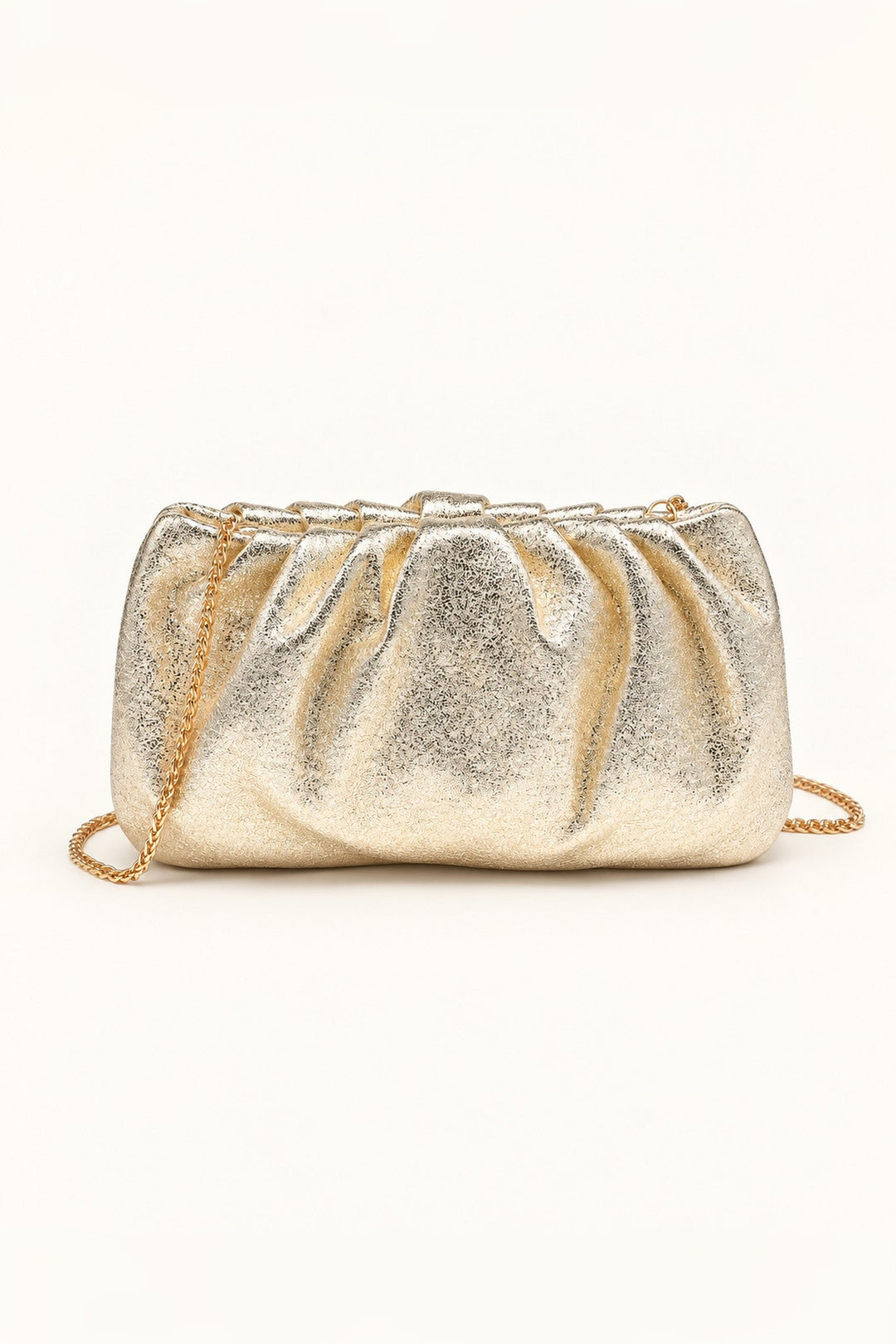 Gold Fancy Metallic Ruched Clutch - STYLED BY ALX COUTUREHandbags