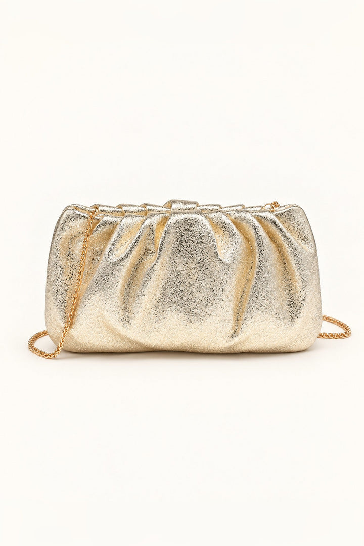 Gold Fancy Metallic Ruched Clutch - STYLED BY ALX COUTUREHandbags