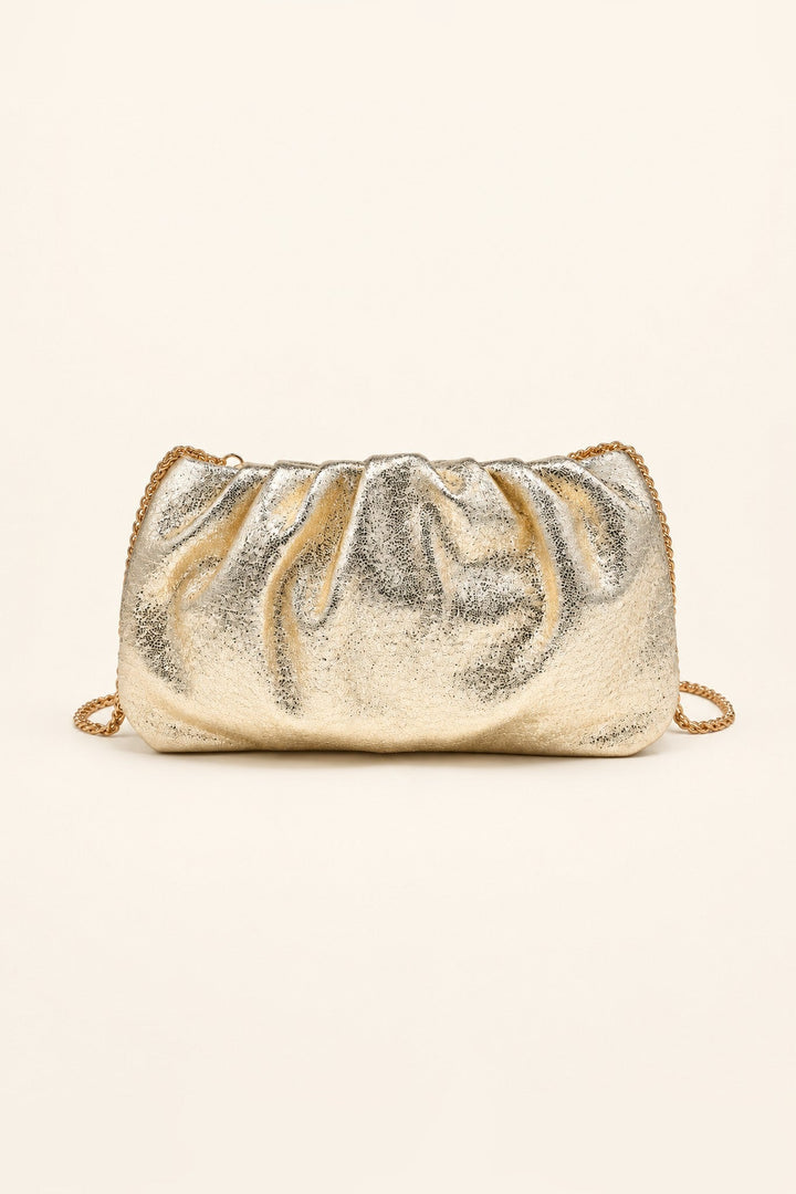 Gold Fancy Metallic Ruched Clutch - STYLED BY ALX COUTUREHandbags