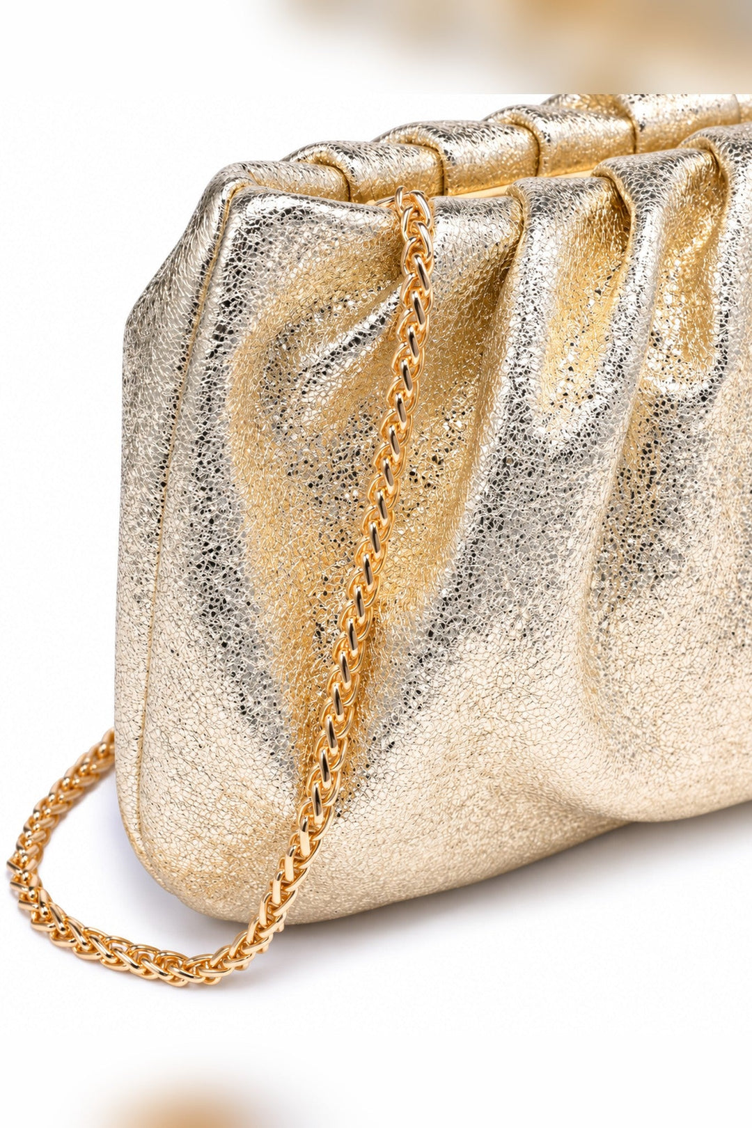 Gold Fancy Metallic Ruched Clutch - STYLED BY ALX COUTUREHandbags