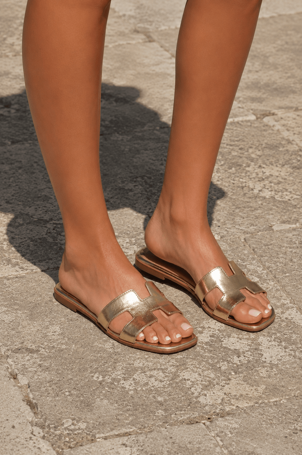 Gold H Slip On Sandals - STYLED BY ALX COUTURESHOES