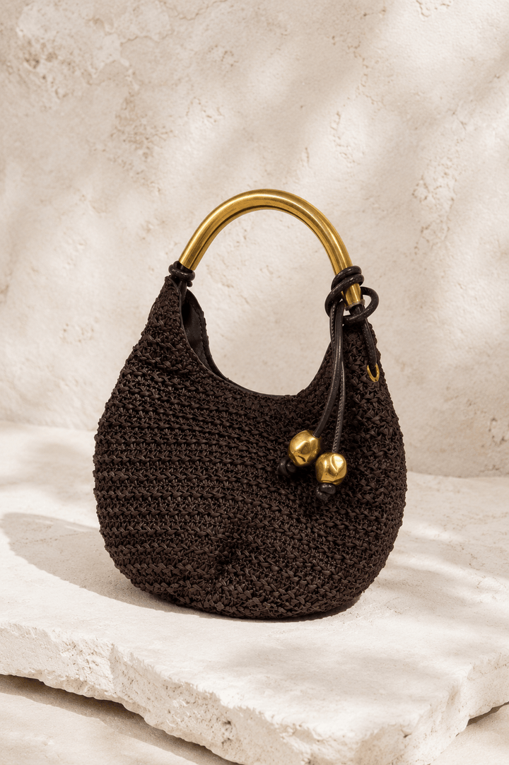 Gold Handle Brown Woven Mini Bag - STYLED BY ALX COUTUREhandbags