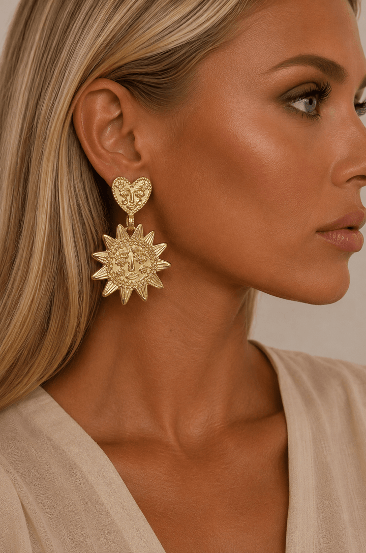 Gold Heart Sun Dangle Earrings - STYLED BY ALX COUTUREJewelry
