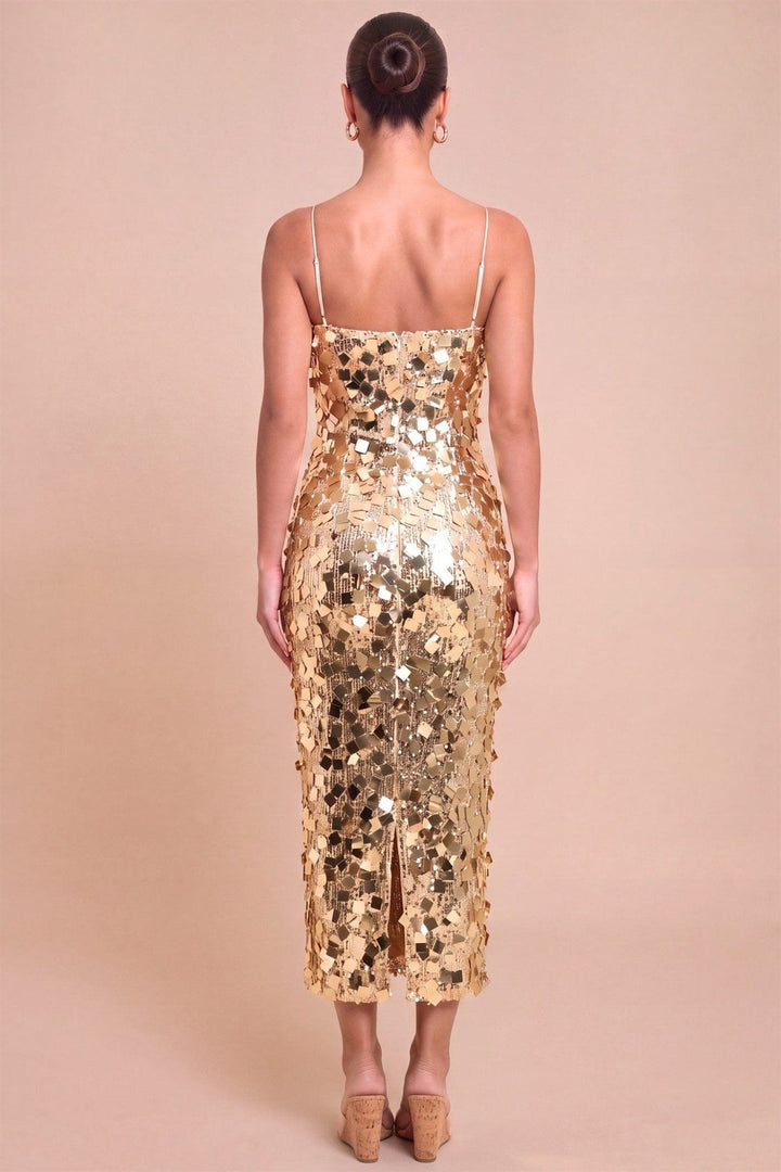Gold Sequin Mesh Midi Dress - STYLED BY ALX COUTUREDresses