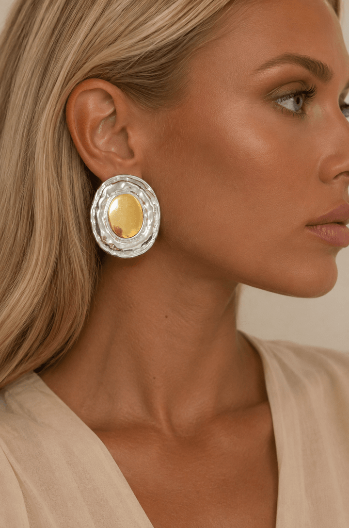 Gold &amp; Silver Oval Earrings - STYLED BY ALX COUTUREJewelry
