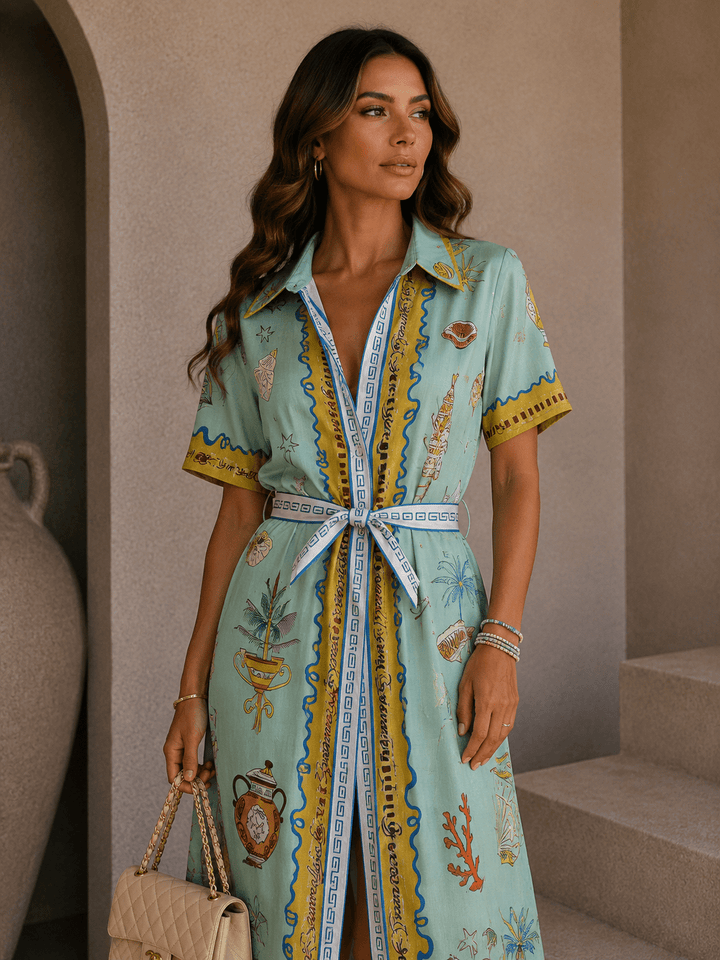 Greek Print Belted Maxi Dress - STYLED BY ALX COUTUREDresses