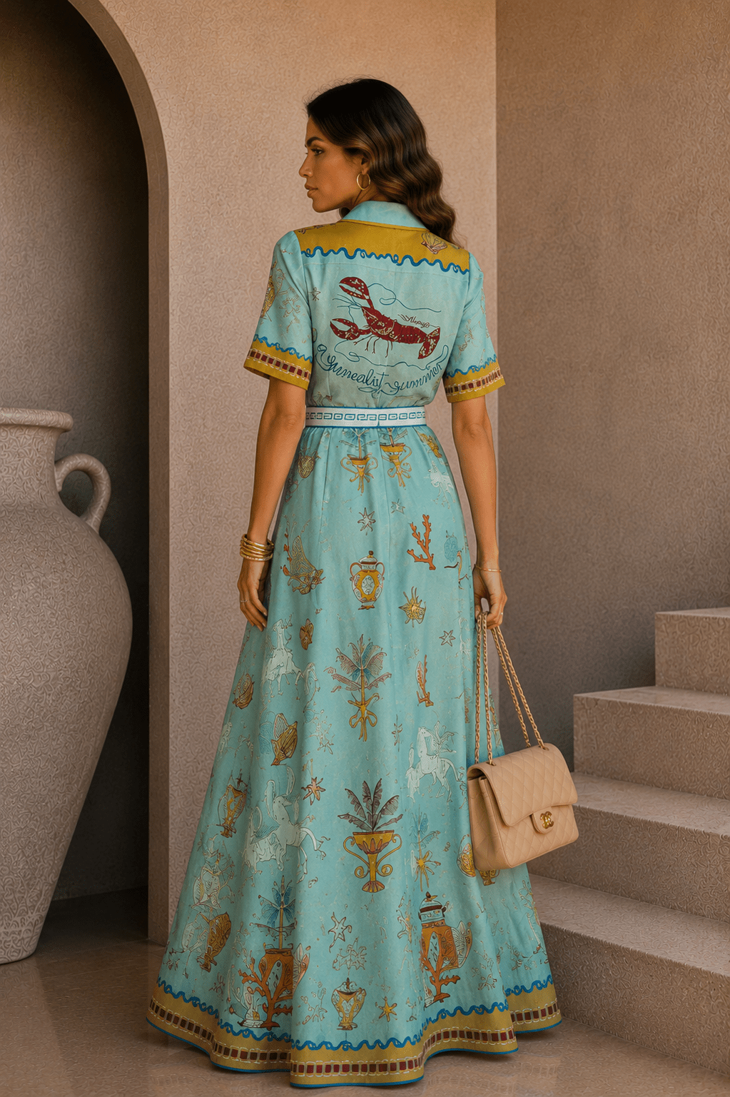 Greek Print Belted Maxi Dress - STYLED BY ALX COUTUREDresses