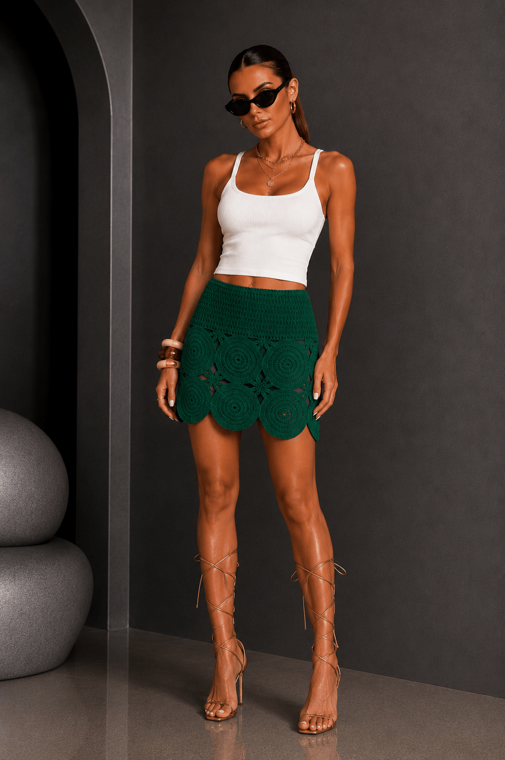 Green Resort Summer Crochet Mini Skirt - STYLED BY ALX COUTURESKIRTS