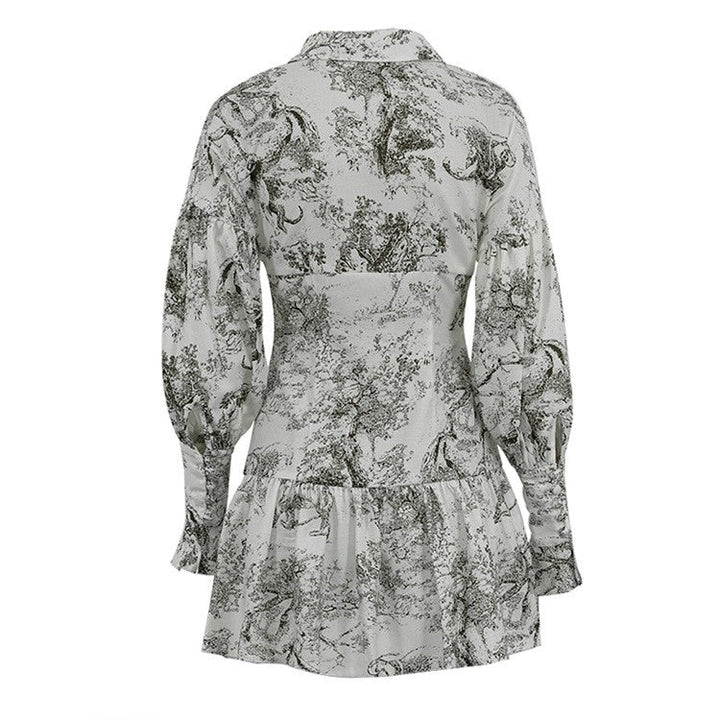 Green & White Ink Painting Retro Short Dress - STYLED BY ALX COUTUREDresses