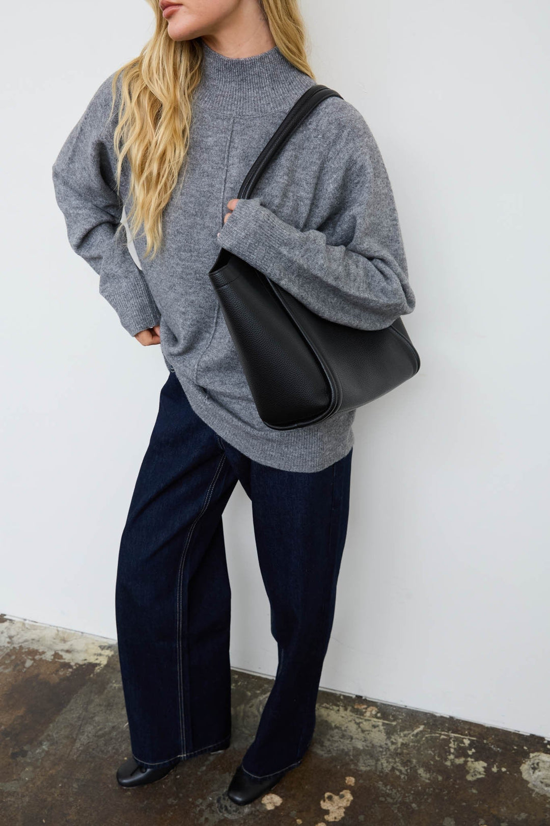 Grey Center Seam Mock Neck Relaxed Pullover Sweater - STYLED BY ALX COUTURESweaters