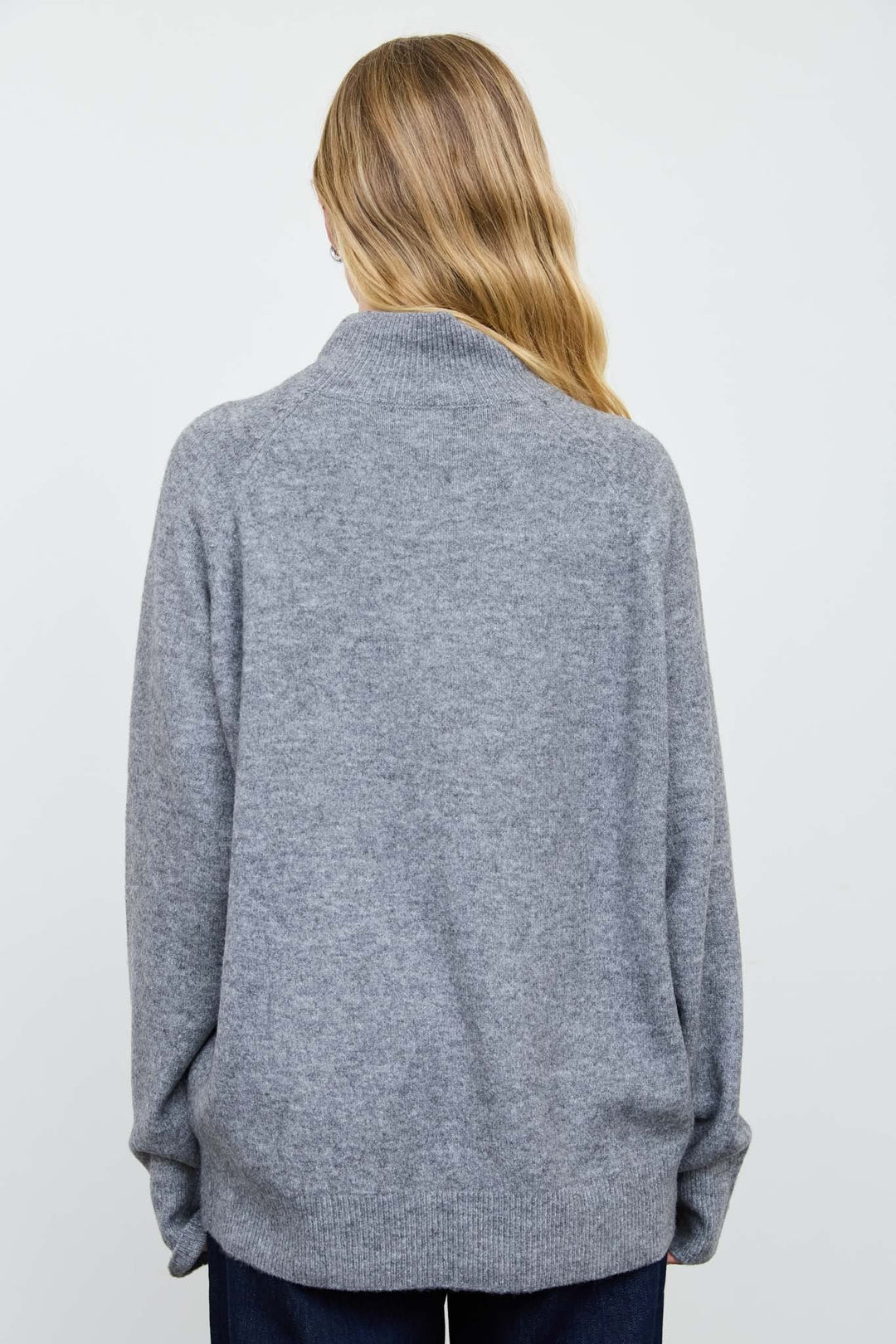 Grey Center Seam Mock Neck Relaxed Pullover Sweater - STYLED BY ALX COUTURESweaters