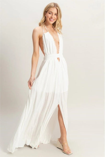 Halterneck Fitted Waist Flowy Maxi Dress – STYLED BY ALX COUTURE