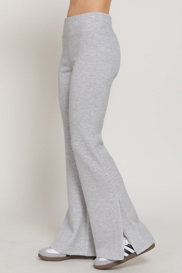 Heather Grey Flare Slit Hem Soft Scuba Pants - STYLED BY ALX COUTUREPants