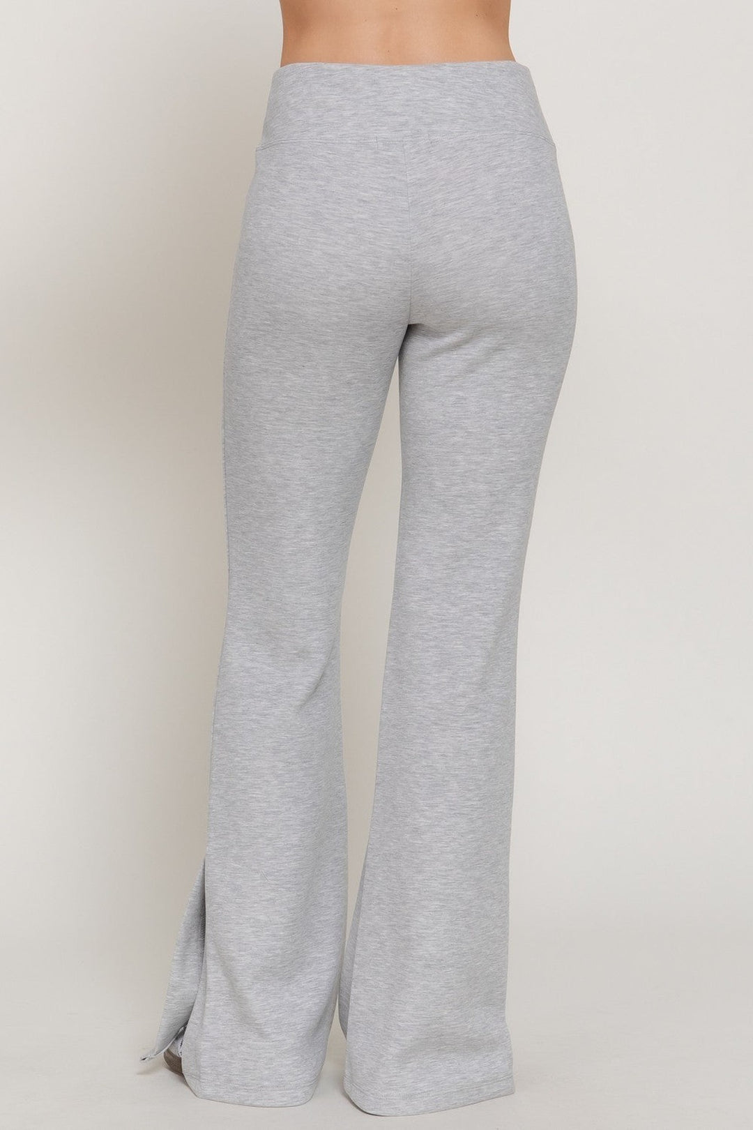 Heather grey flare pants, back view