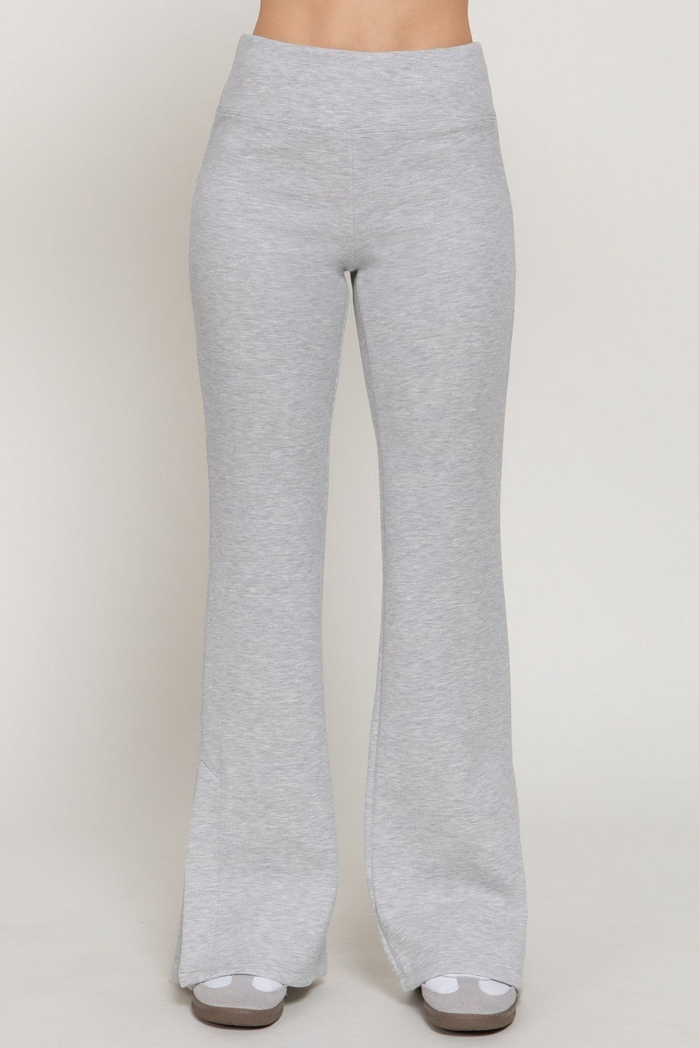 Heather Grey Flare Slit Hem Soft Scuba Pants - STYLED BY ALX COUTUREPants