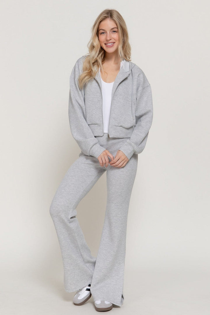 Heather Grey Flare Slit Hem Soft Scuba Pants - STYLED BY ALX COUTUREPants