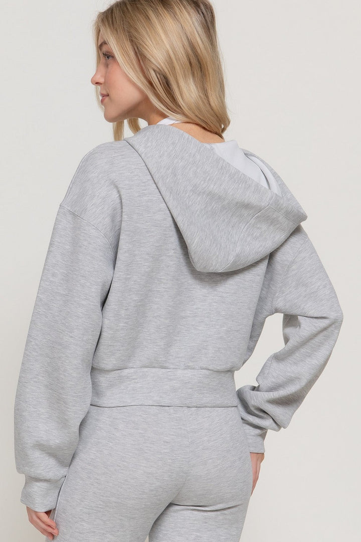Heather grey hoodie jacket, back view