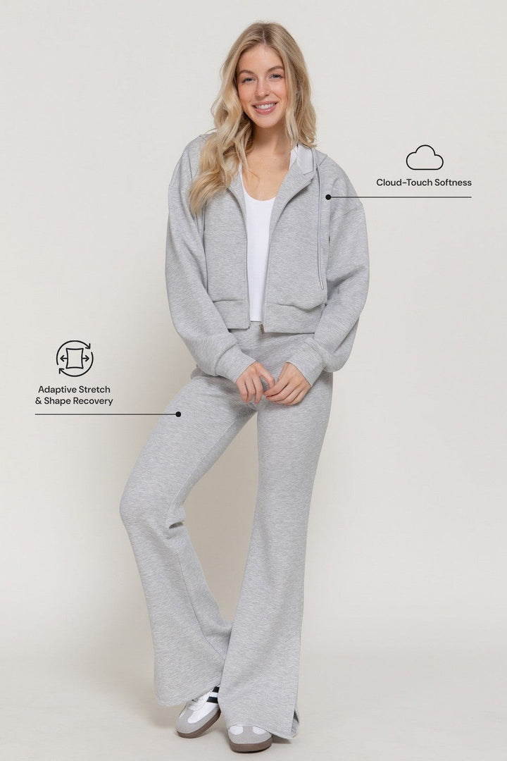 Heather Grey Long Sleeve Soft Scuba Hoodie Jacket - STYLED BY ALX COUTURETops