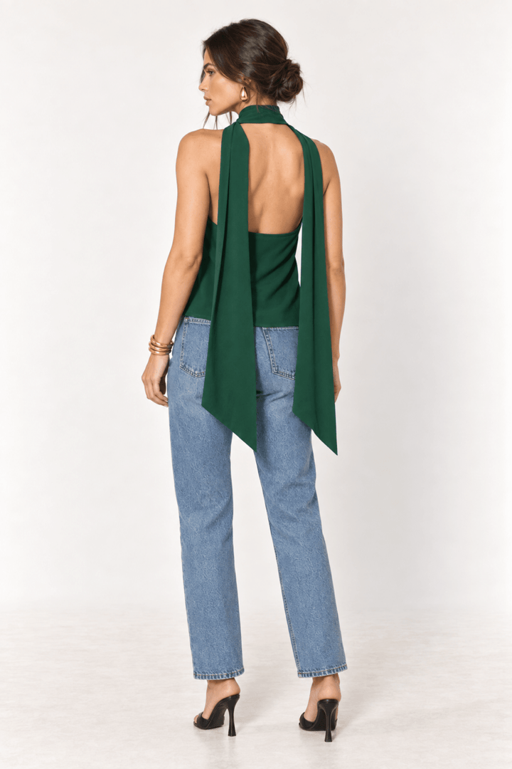 Hunter Green Cowl Neck Scarf Top - STYLED BY ALX COUTUREShirts &amp; Tops