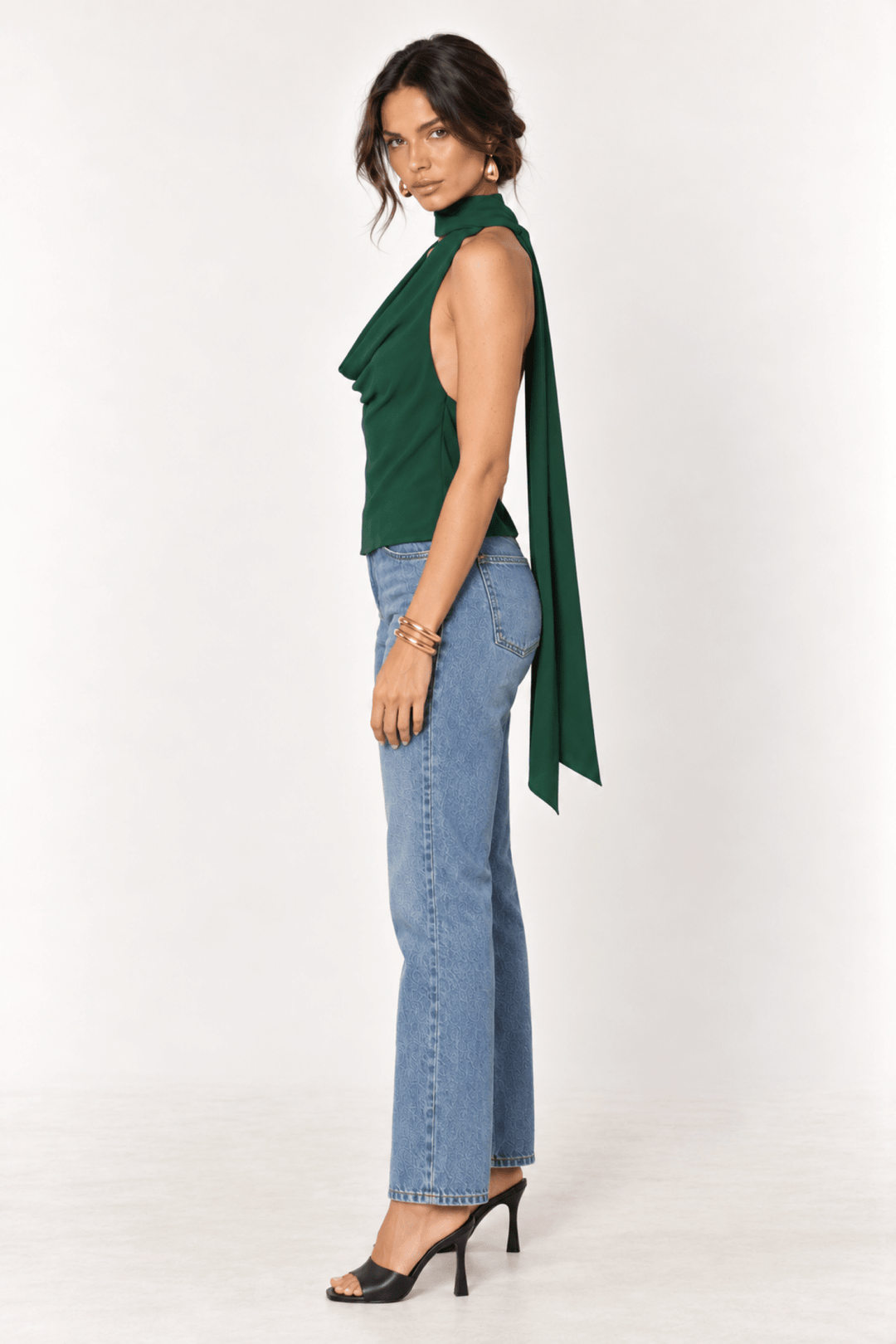 Hunter Green Cowl Neck Scarf Top - STYLED BY ALX COUTUREShirts &amp; Tops