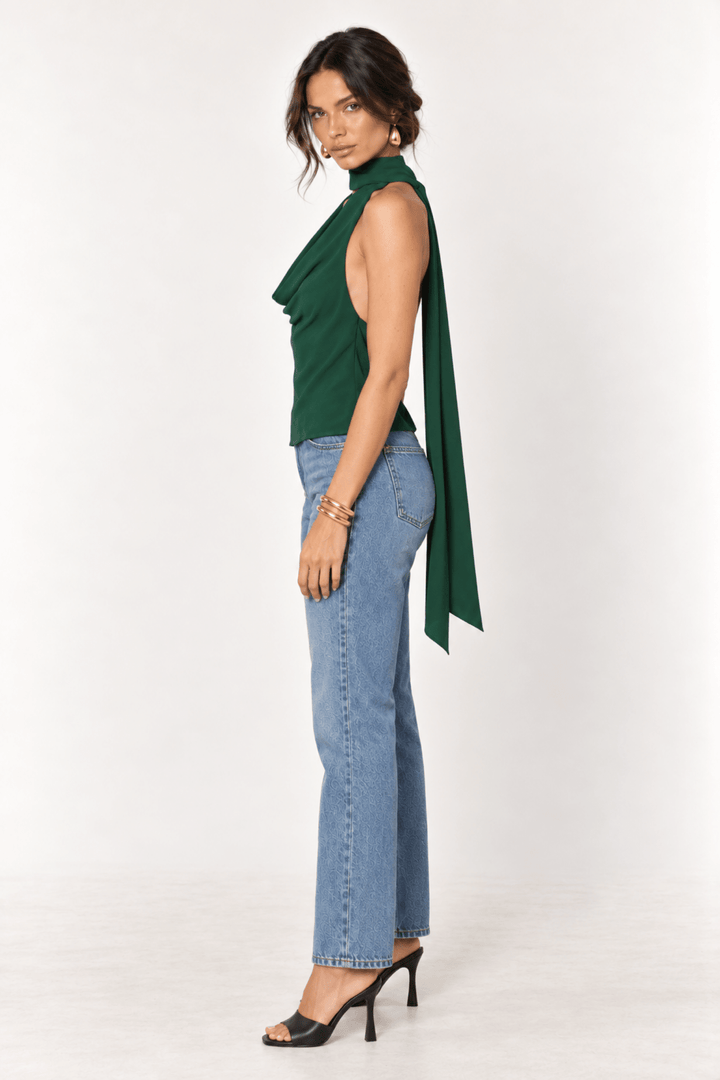 Hunter Green Cowl Neck Scarf Top - STYLED BY ALX COUTUREShirts &amp; Tops