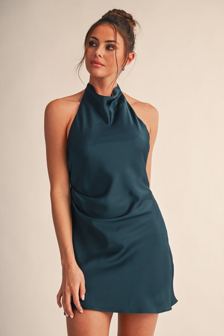 Hunter Green Drape Halter Dress - STYLED BY ALX COUTUREDresses