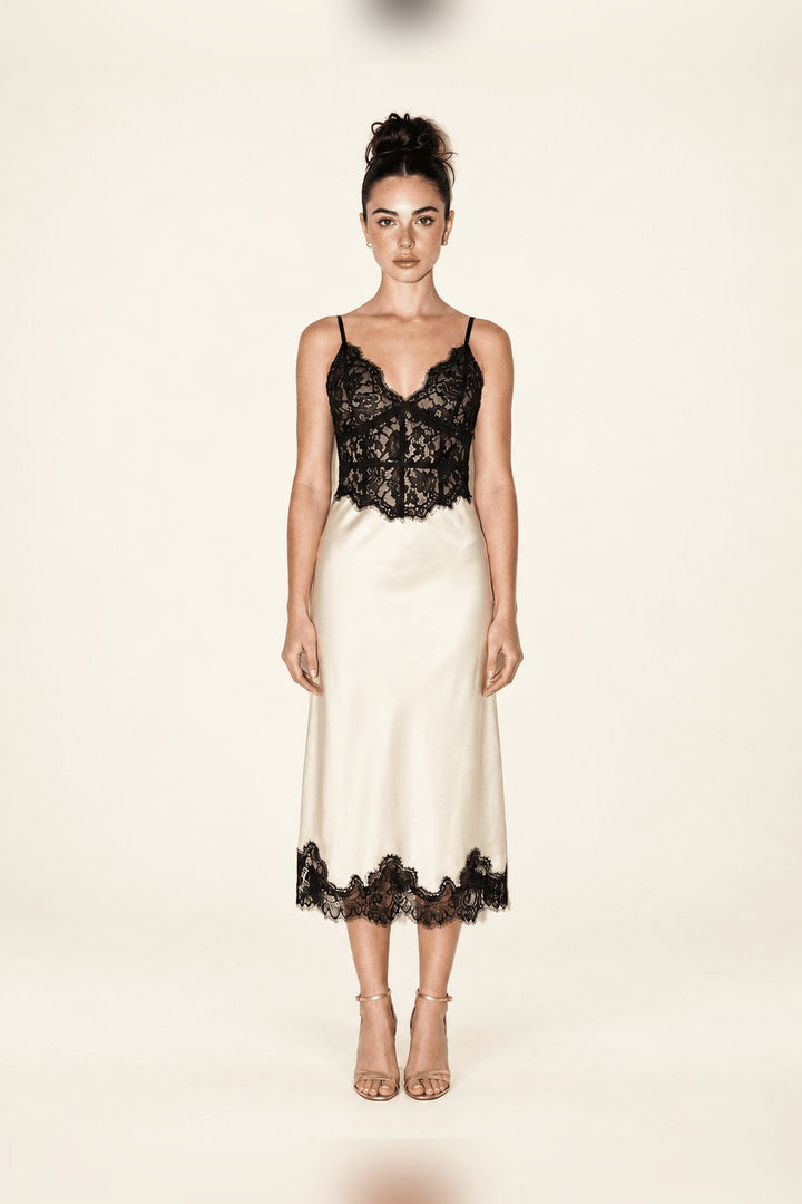 Ivory Black Lace Midi Dress - STYLED BY ALX COUTUREDresses