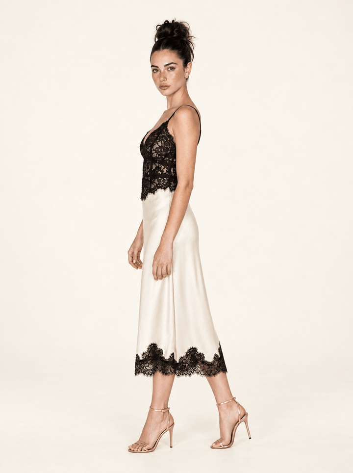 Ivory Black Lace Midi Dress - STYLED BY ALX COUTUREDresses