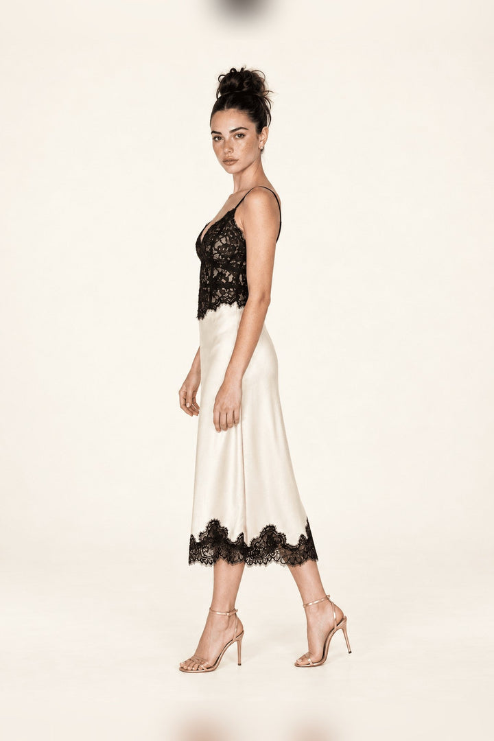 Ivory Black Lace Midi Dress - STYLED BY ALX COUTUREDresses