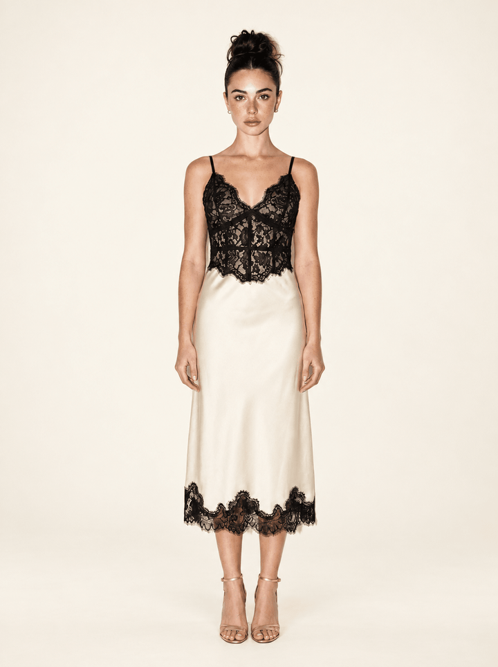 Ivory Black Lace Midi Dress - STYLED BY ALX COUTUREDresses