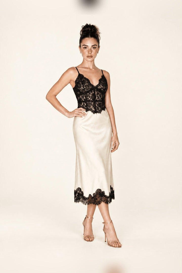 Ivory Black Lace Midi Dress - STYLED BY ALX COUTUREDresses