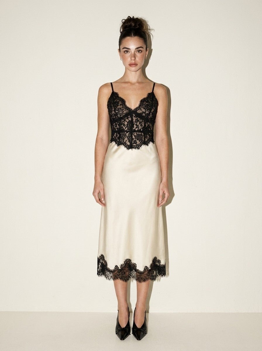 Ivory Black Lace Midi Dress - STYLED BY ALX COUTUREDresses