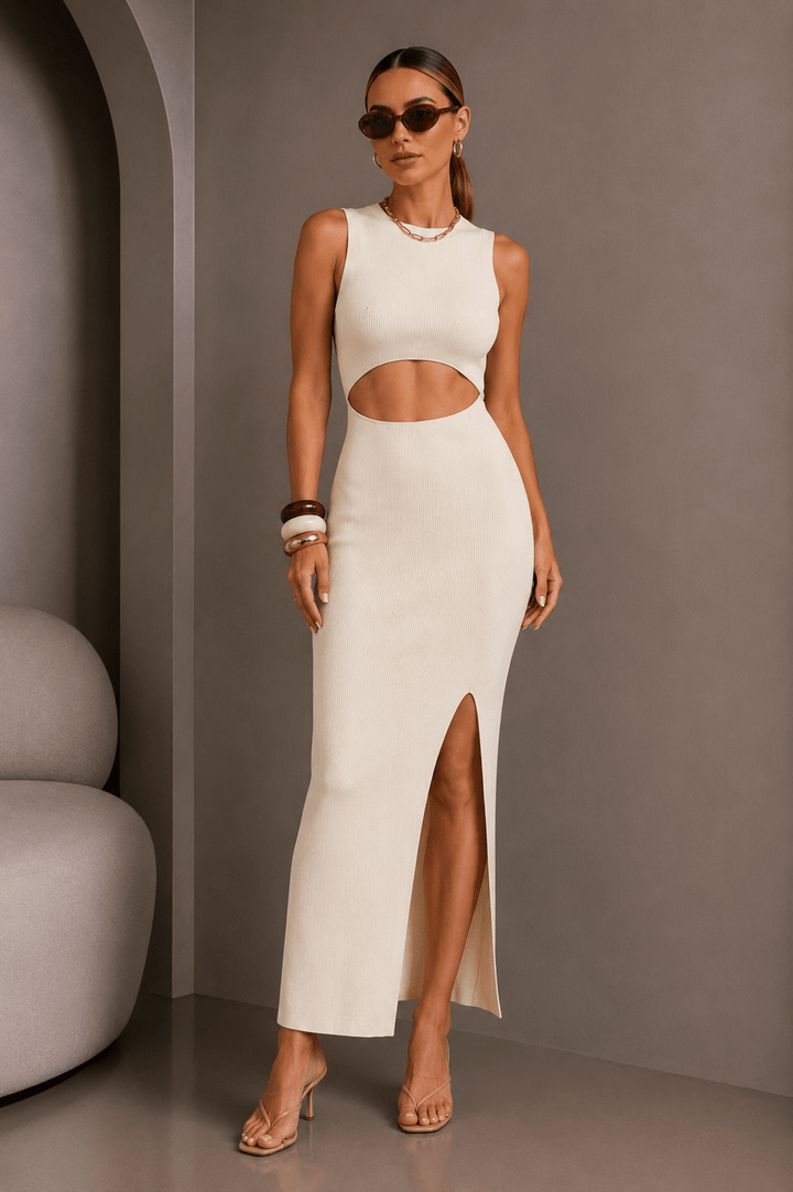 Ivory Bodycon Cutout Midi Dress - STYLED BY ALX COUTUREDresses