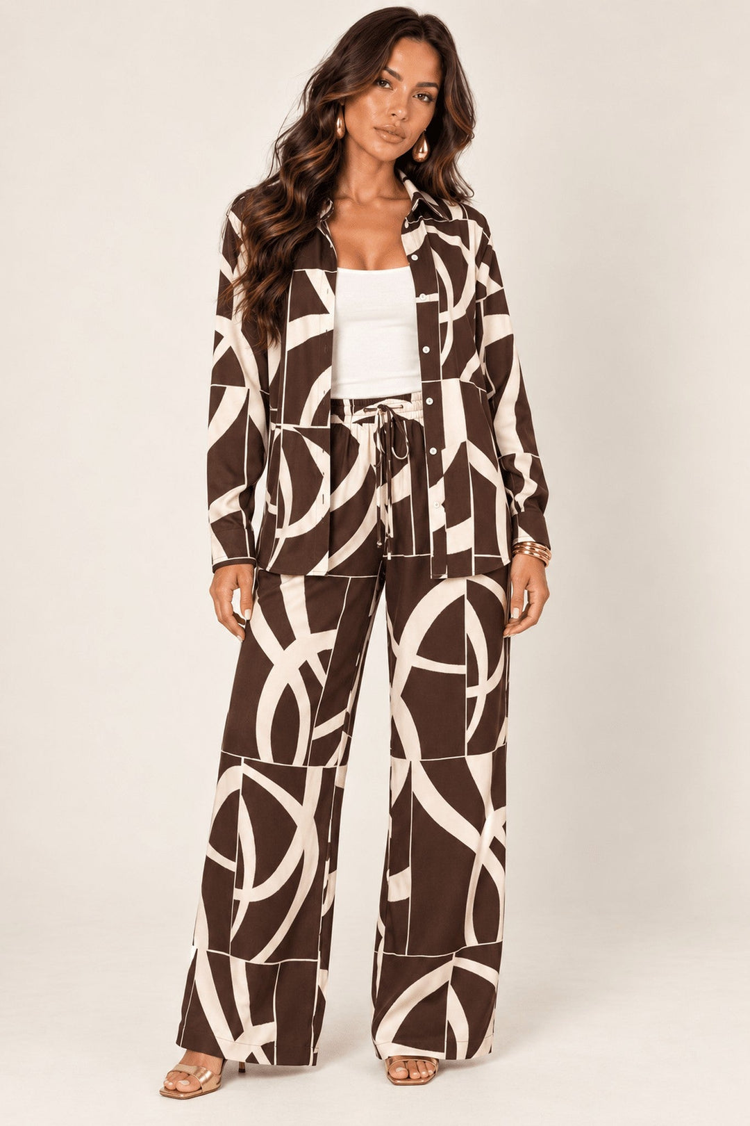 Ivory Brown Two-Tone Abstract Pant Set - STYLED BY ALX COUTUREOutfit Sets