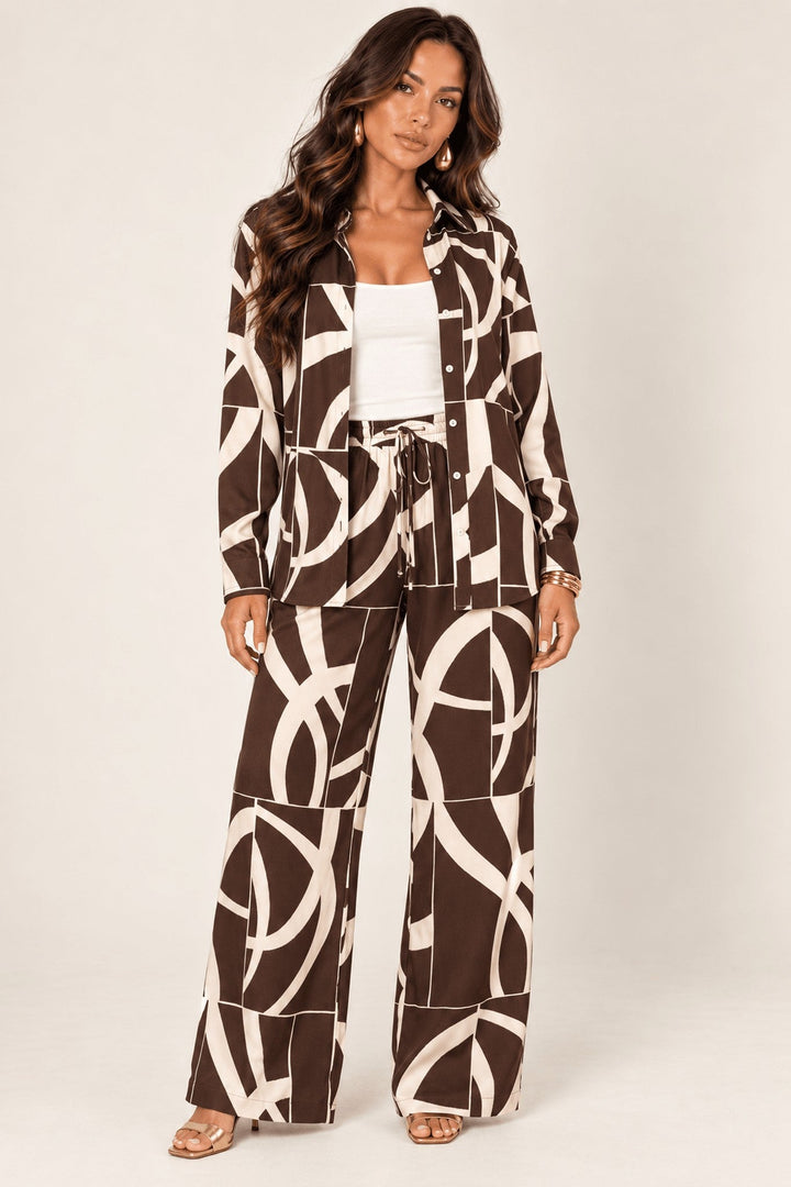 Ivory Brown Two-Tone Abstract Pant Set - STYLED BY ALX COUTUREOutfit Sets